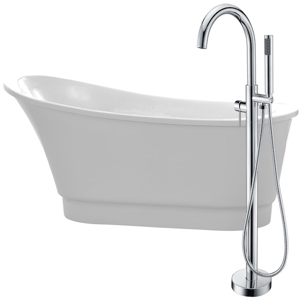 Anzzi Prima 67" Acrylic Bathtub in White with Kros Faucet in Polished Chrome FTAZ095-0025C - main